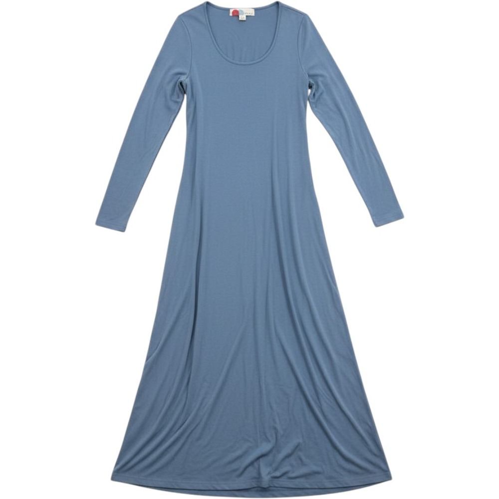 Free People Beach Open Back Tie Maxi Dress Dusty Blue Ribbed Long Sleeve L NEW